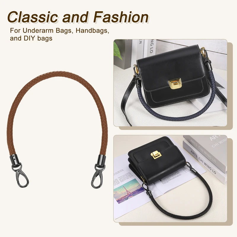 2Pcs 60cm Short Leather PU Braided Purse Replacement Handle - Brown, Black