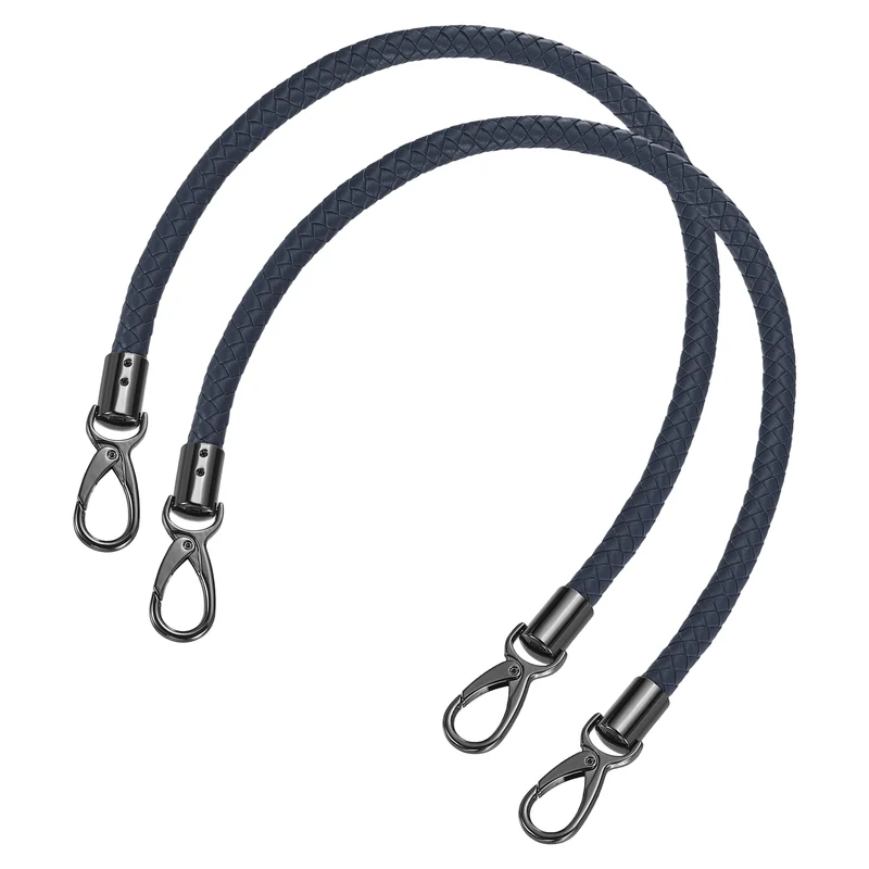 2Pcs 60cm Short Leather PU Braided Purse Replacement Handle - Dark Blue, Black