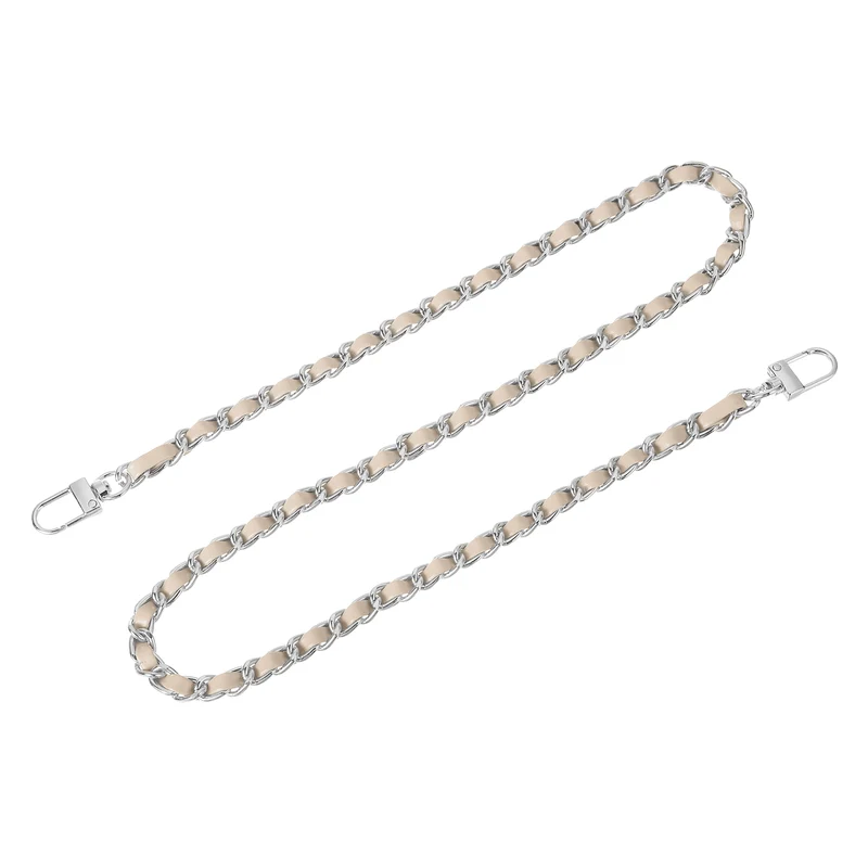 32" Purse Chain Strap with Buckles for Shoulder (Beige + Silver)