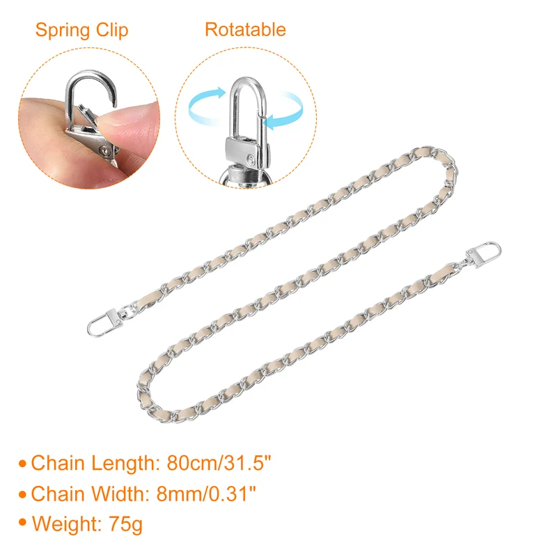 32" Purse Chain Strap with Buckles for Shoulder (Beige + Silver)