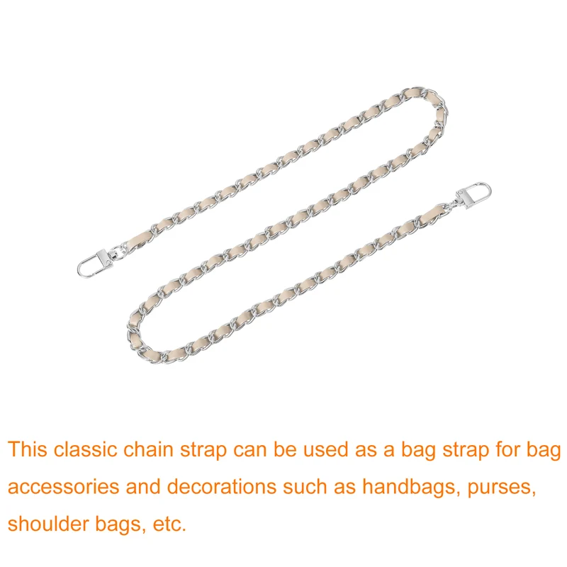 32" Purse Chain Strap with Buckles for Shoulder (Beige + Silver)