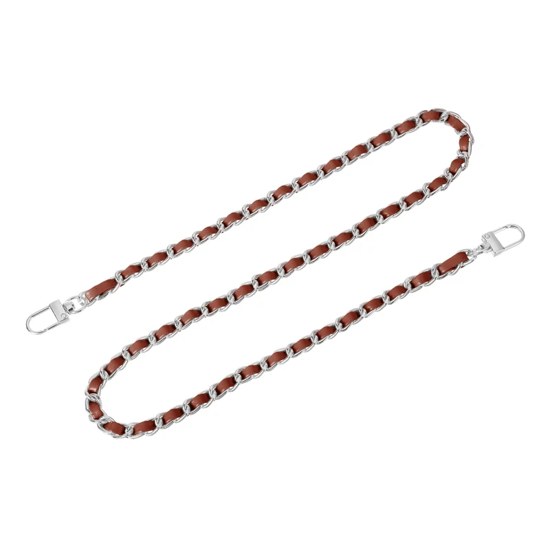32" Purse Chain Strap with Buckles for Shoulder (Dark Brown + Silver)