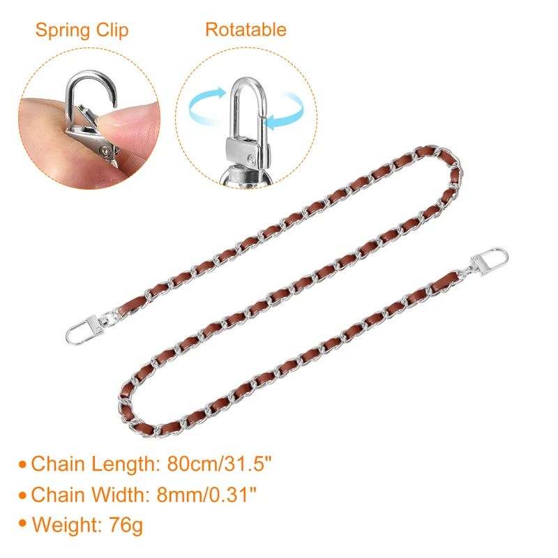 32" Purse Chain Strap with Buckles for Shoulder (Dark Brown + Silver)