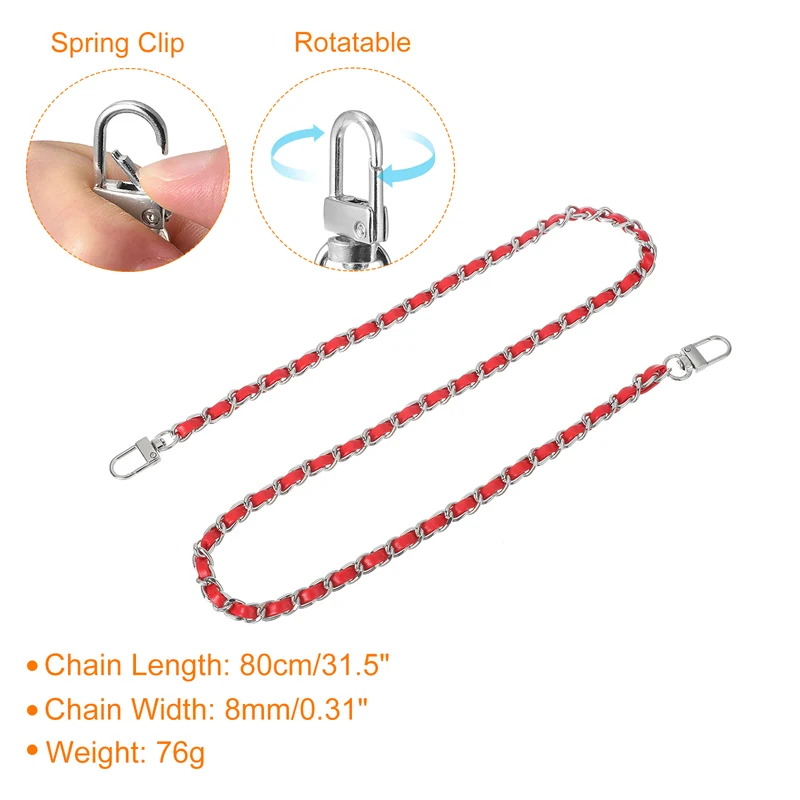 32" Purse Chain Strap with Buckles for Shoulder (Red + Silver)