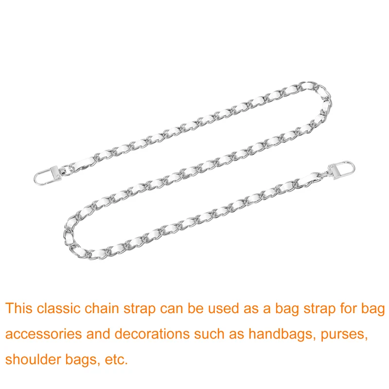 32" Purse Chain Strap with Buckles for Shoulder (White + Silver)