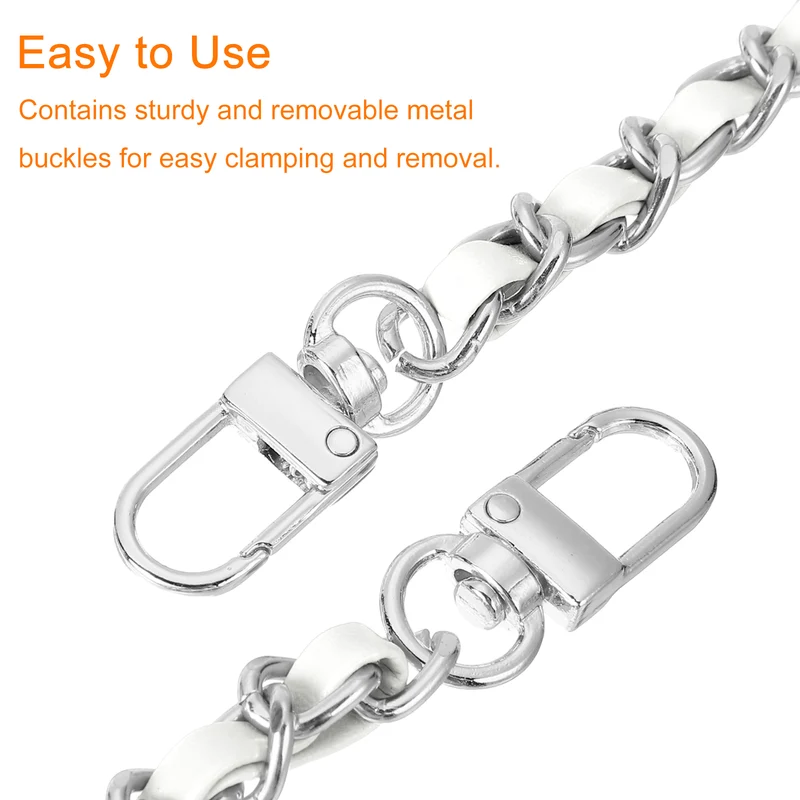 32" Purse Chain Strap with Buckles for Shoulder (White + Silver)