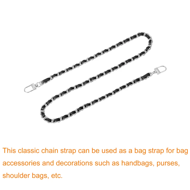 32" Purse Chain Strap with Buckles for Shoulder (Black + Silver)