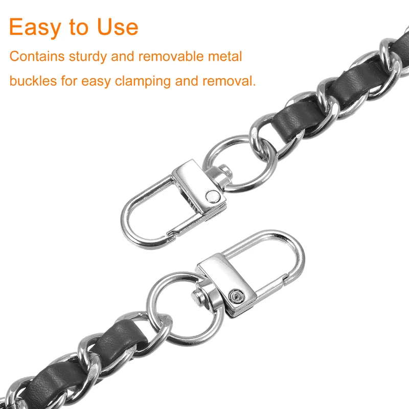 32" Purse Chain Strap with Buckles for Shoulder (Black + Silver)