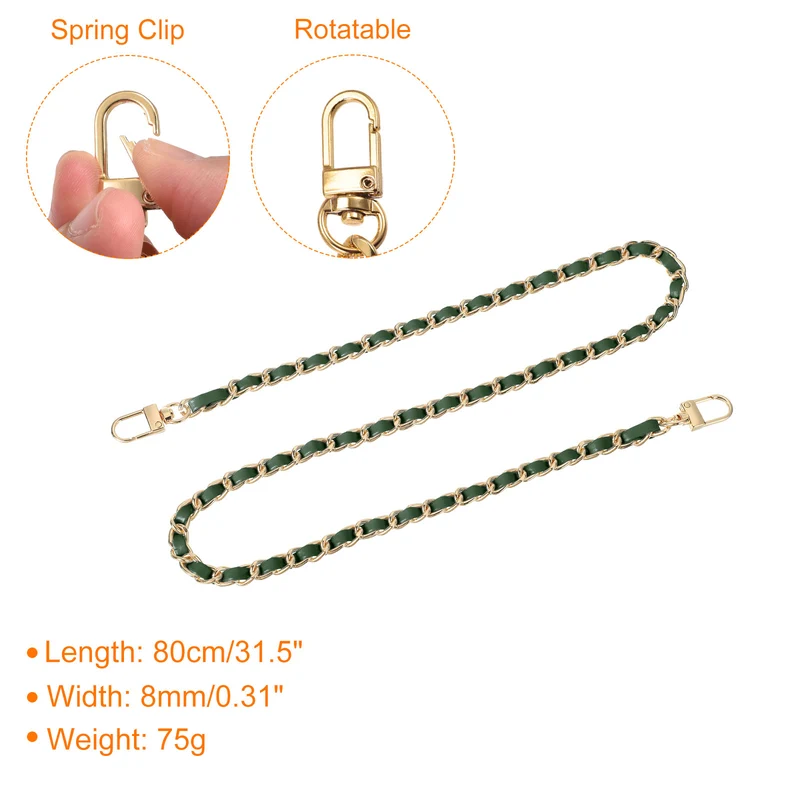 32" Purse Chain Strap with Buckles for Shoulder (Green + Gold)