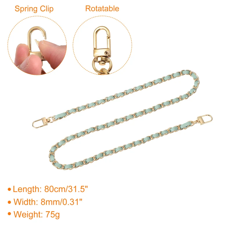 32" Purse Chain Strap with Buckles for Shoulder (Light Green + Gold)