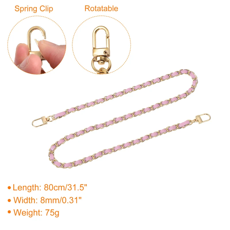 32" Purse Chain Strap with Buckles for Shoulder (Pink + Gold)