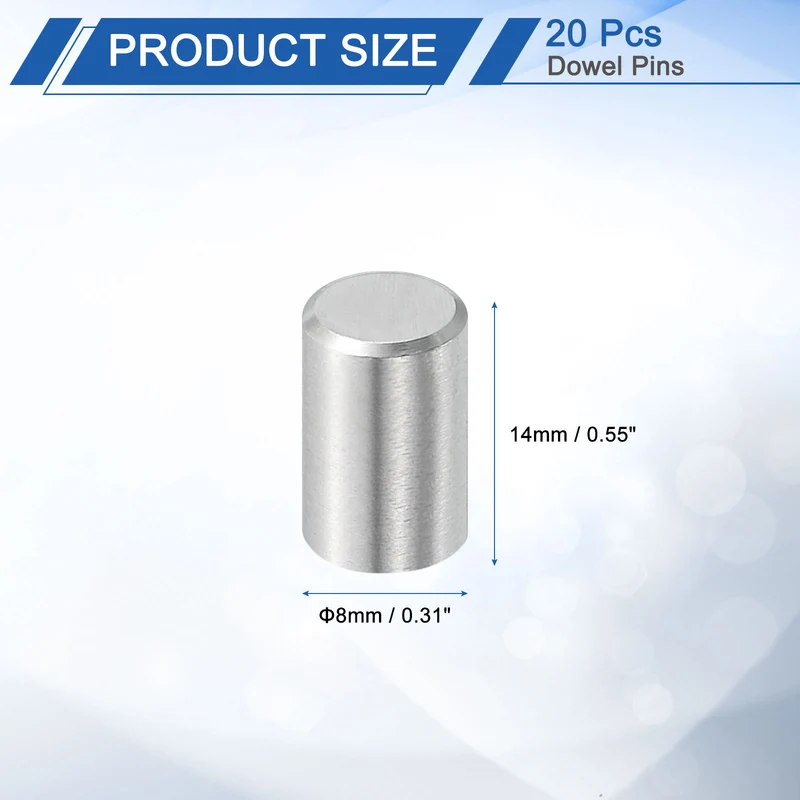 20 Pcs 8 mm x 14 mm Dowel Pins, 316L Stainless Steel Shelf Support Peg Pin