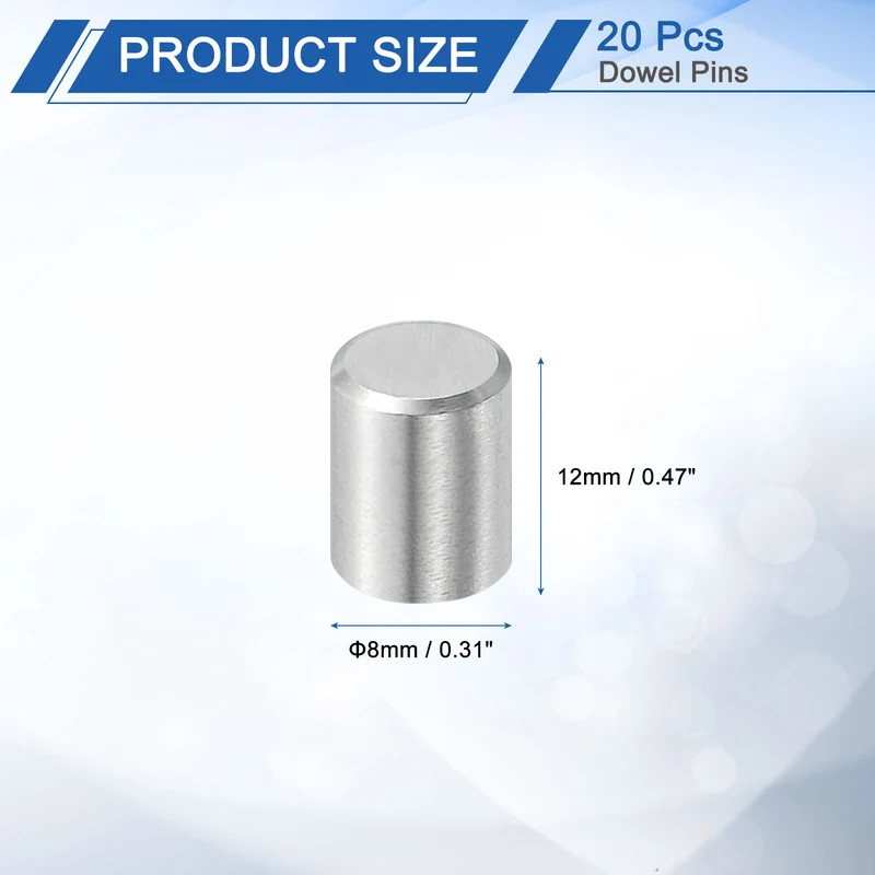 20 Pcs 8 mm x 12 mm Dowel Pins, 316L Stainless Steel Shelf Support Peg Pin