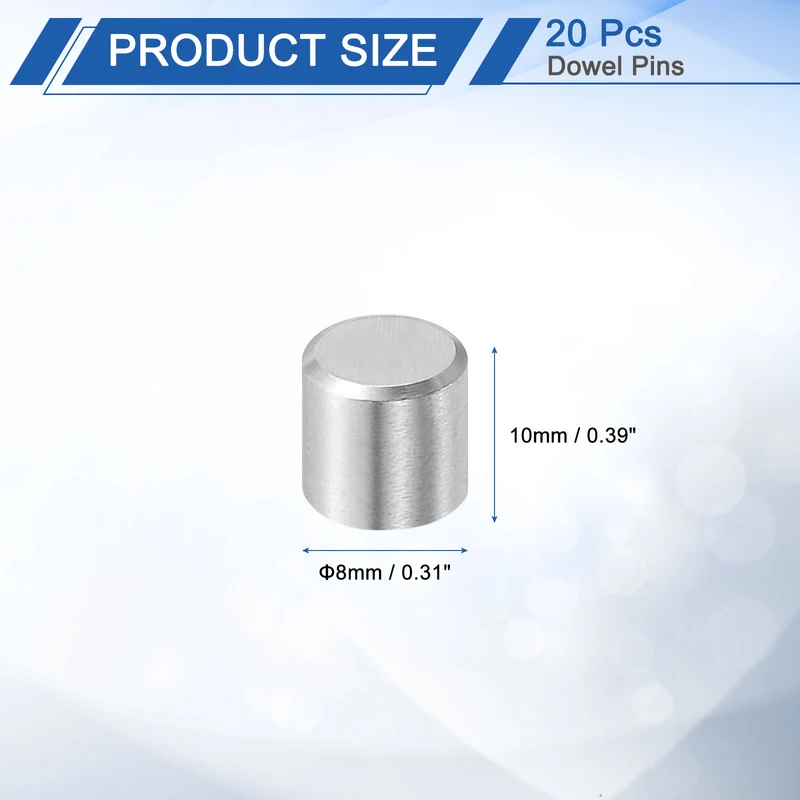 20 Pcs 8 mm x 10 mm Dowel Pins, 316L Stainless Steel Shelf Support Peg Pin