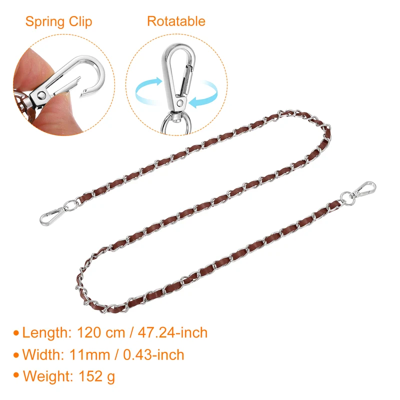47" Purse Strap with Buckle for Shoulder and Cross Body(Dark Brown+Silver)