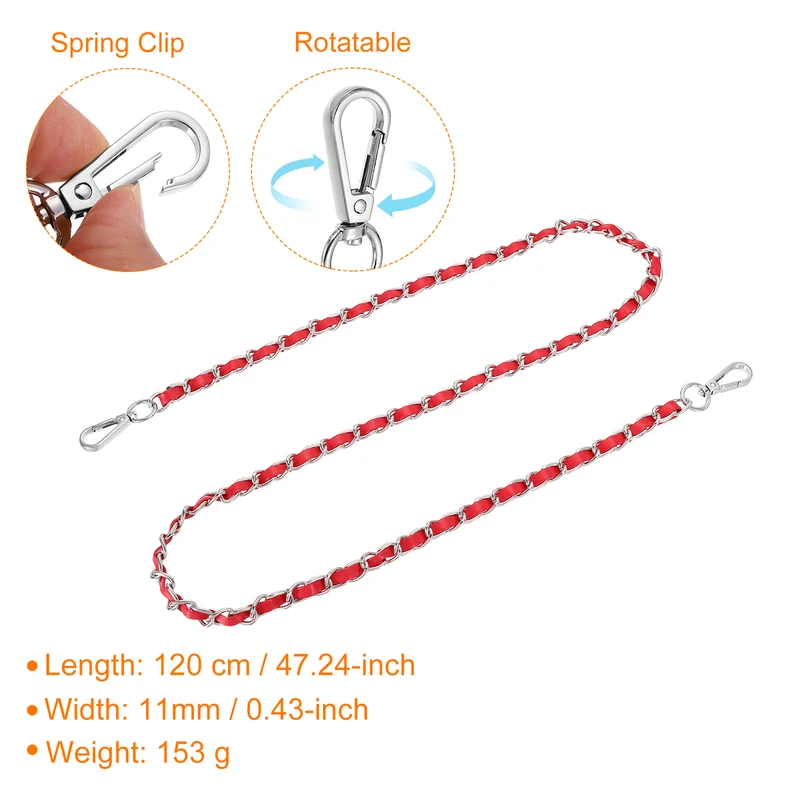 47" Purse Strap with Buckle for Shoulder and Cross Body(Red+Silver)