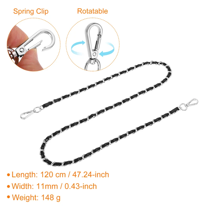 47" Purse Strap with Buckle for Shoulder and Cross Body(Black+Silver)