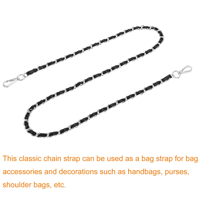 47" Purse Strap with Buckle for Shoulder and Cross Body(Black+Silver)