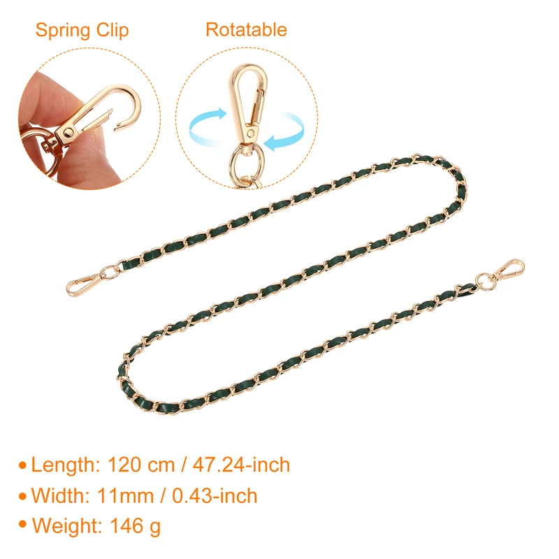 47" Purse Strap with Buckle for Shoulder and Cross Body(Green+Gold)