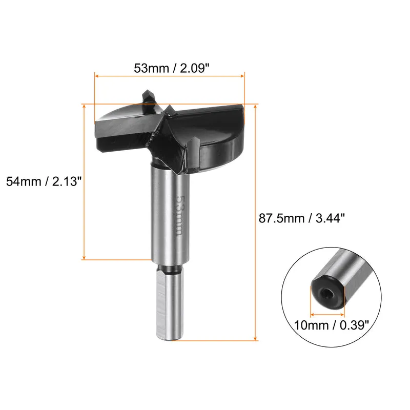Forstner Drill Bit 53mm (2-3/32") K30/C1 Carbide Wood Hinge Hole Opener