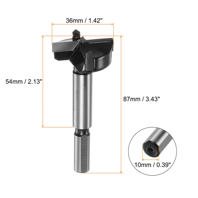 Forstner Drill Bit 36mm (1-13/32") K30/C1 Carbide Wood Hinge Hole Opener