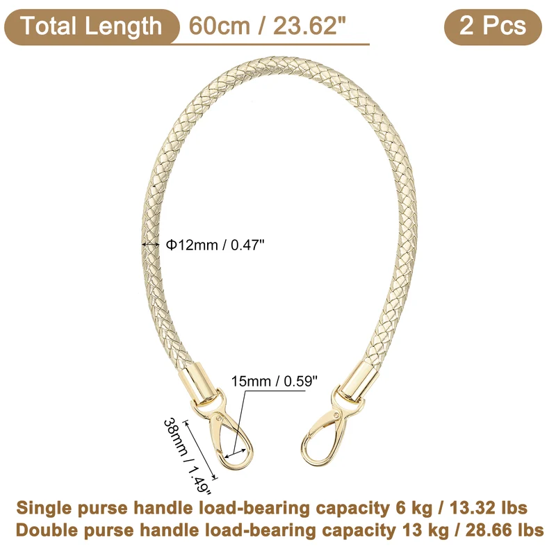 2Pcs 60cm Short Leather PU Braided Purse Replacement Light Gold