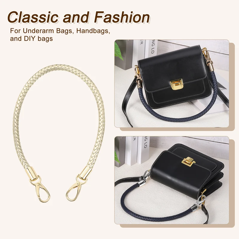 2Pcs 60cm Short Leather PU Braided Purse Replacement Light Gold