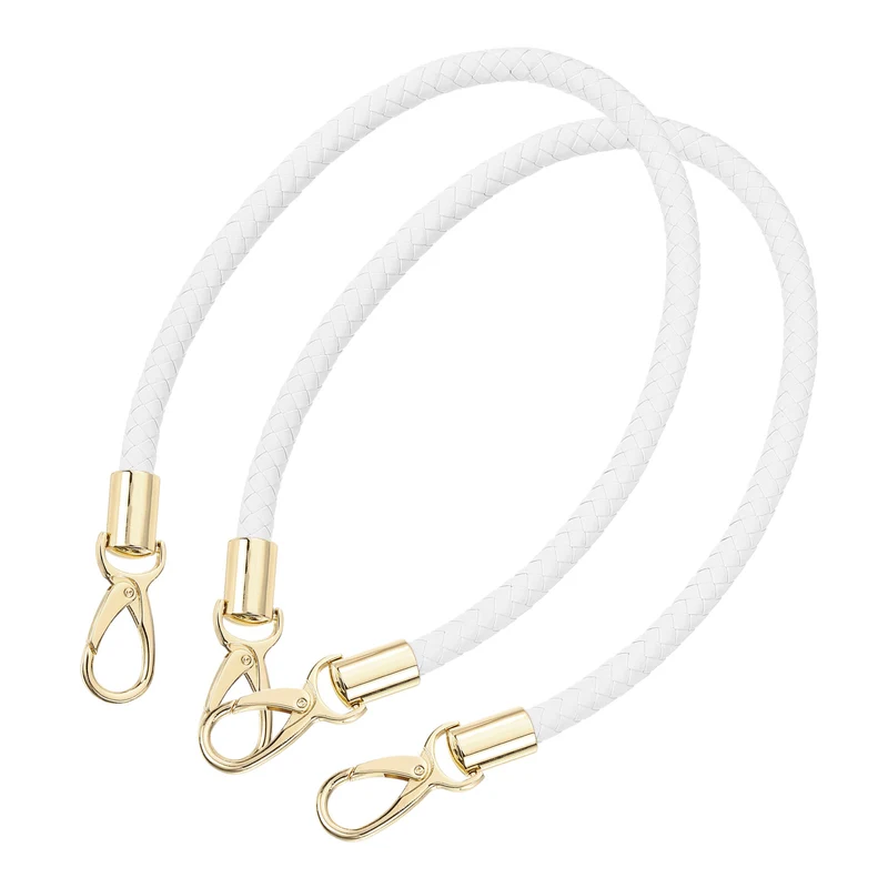 2Pcs 60cm Short Leather PU Braided Purse Replacement (White, Gold)