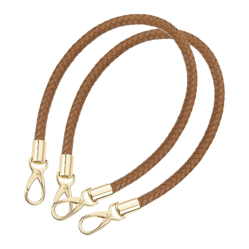 2Pcs 60cm Short Leather PU Braided Purse Replacement (Coffee, Gold)