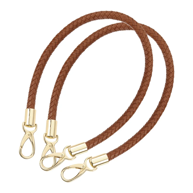 2Pcs 60cm Short Leather PU Braided Purse Replacement Brown Gold