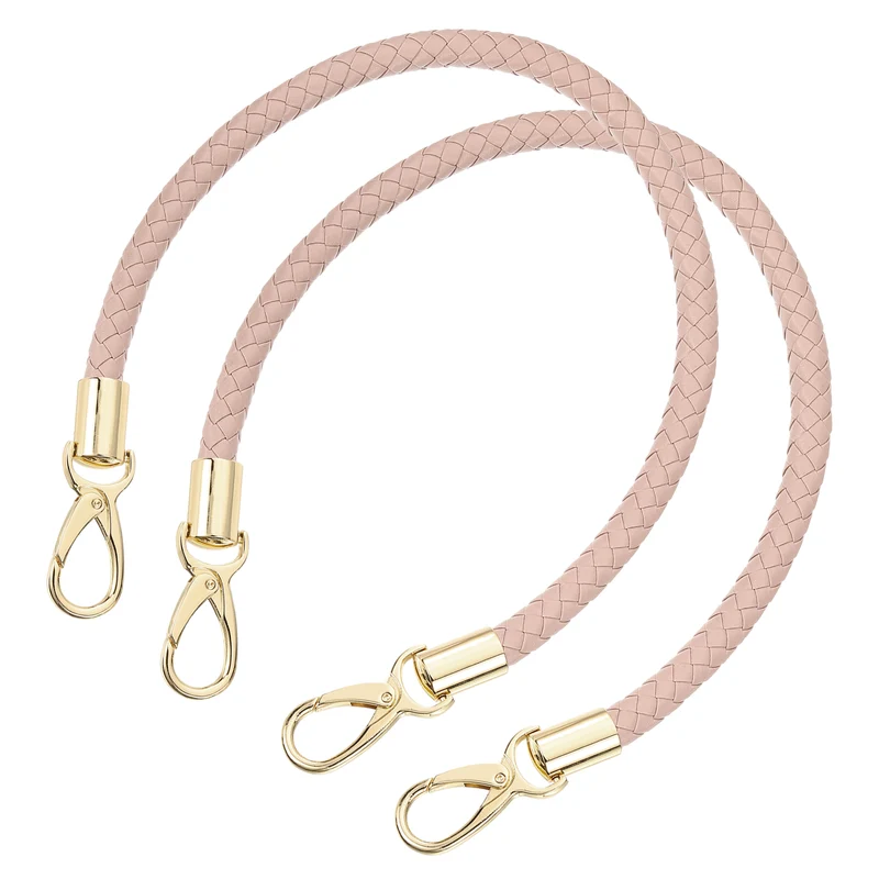 2Pcs 50cm Short Leather PU Braided Purse Replacement (Light Pink, Gold)
