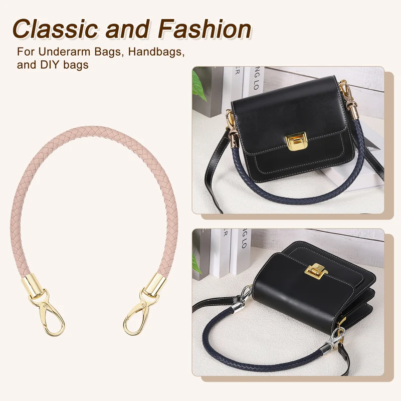 2Pcs 50cm Short Leather PU Braided Purse Replacement (Light Pink, Gold)