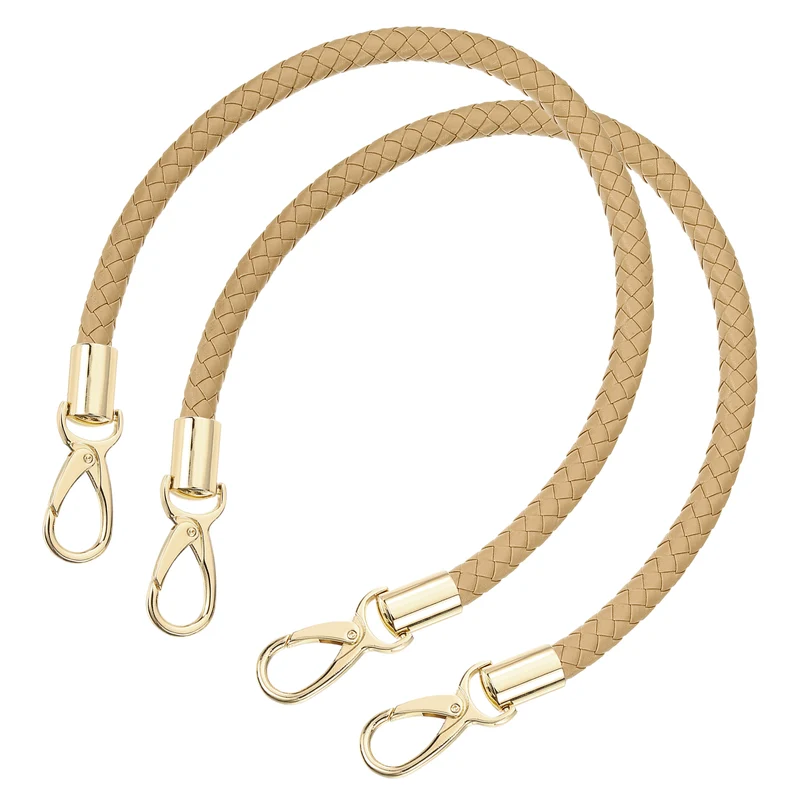 2Pcs 50cm Short Leather PU Braided Purse Replacement Apricot Gold