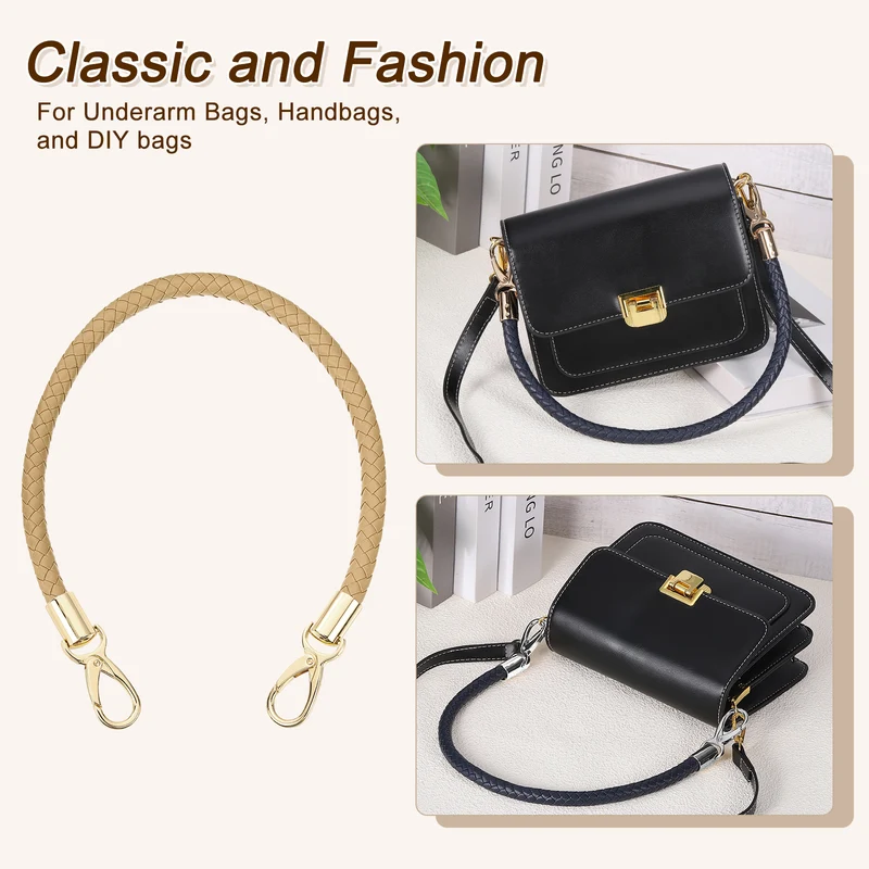 2Pcs 50cm Short Leather PU Braided Purse Replacement Apricot Gold