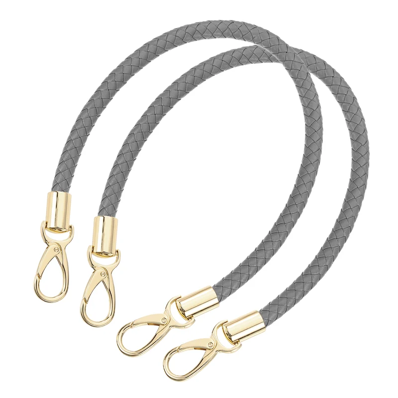 2Pcs 50cm Short Leather PU Braided Purse Replacement (Dark Gray, Gold)
