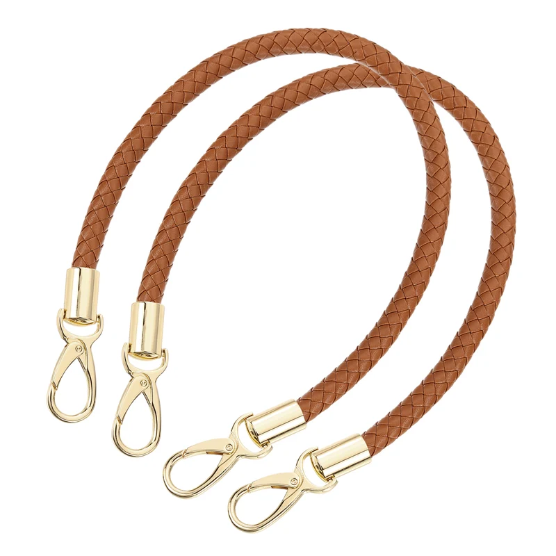 2Pcs 50cm Short Leather PU Braided Purse Replacement (Light Brown, Gold)