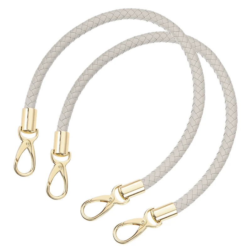 2Pcs 50cm Short Leather PU Braided Purse Replacement (Light Gray, Gold)
