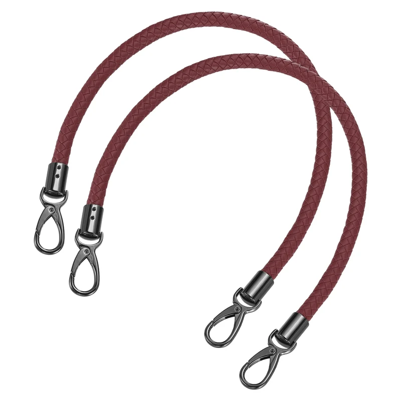 2Pcs 60cm Short Leather PU Braided Purse Replacement Handle - Dark Red Black