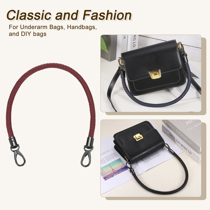 2Pcs 60cm Short Leather PU Braided Purse Replacement Handle - Dark Red Black