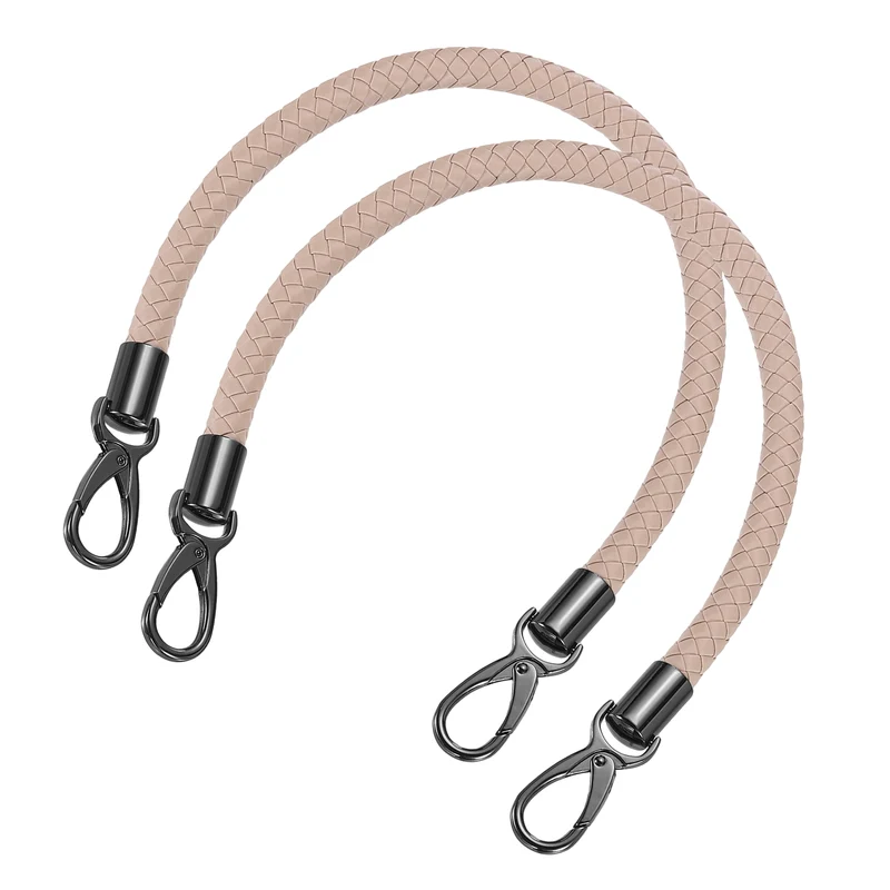 2Pcs 50cm Short Leather PU Braided Purse Replacement Handle - Light Pink, Black