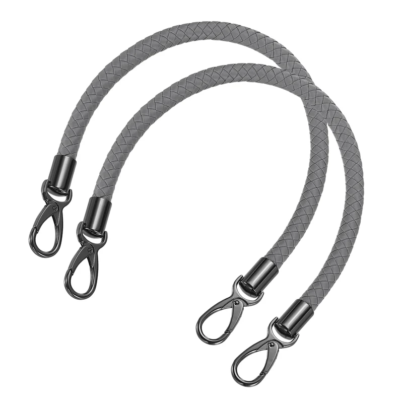 2Pcs 50cm Short Leather PU Braided Purse Replacement Handle - Dark Gray, Black