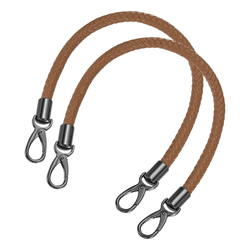 2Pcs 50cm Short Leather PU Braided Purse Replacement Handle - Light Brown, Black