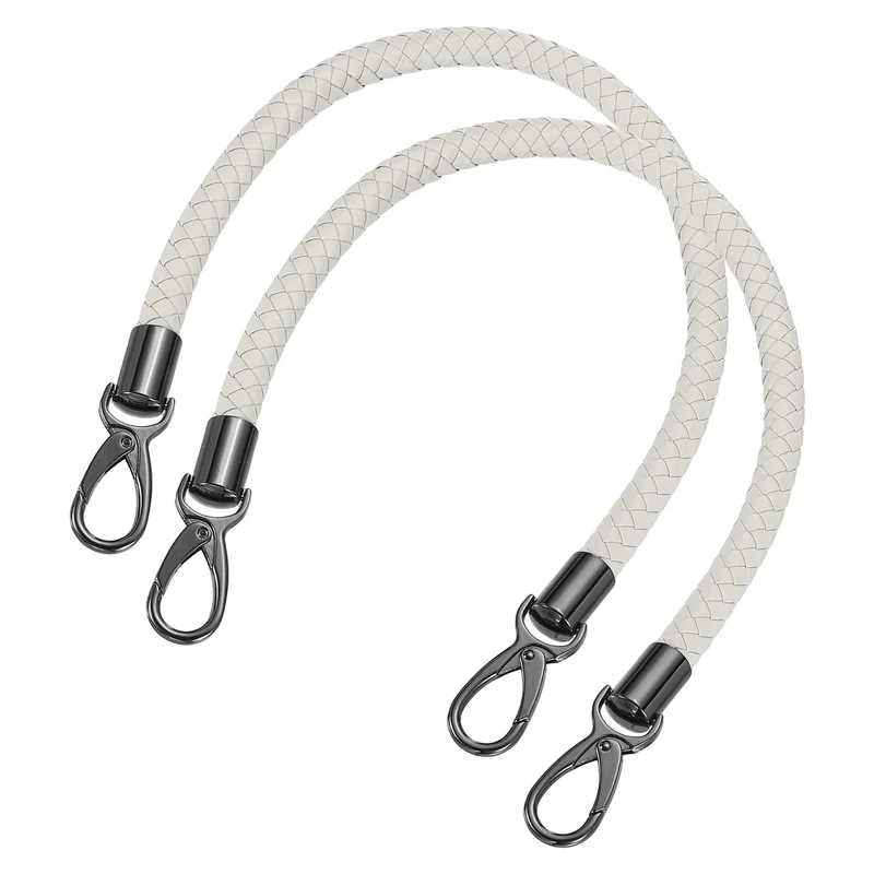 2Pcs 50cm Short Leather PU Braided Purse Replacement Handle - Light Gray, Black