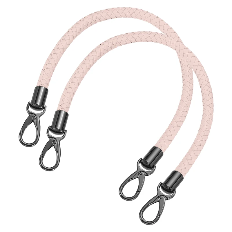 2Pcs 50cm Short Leather PU Braided Purse Replacement Handle - Pink, Black