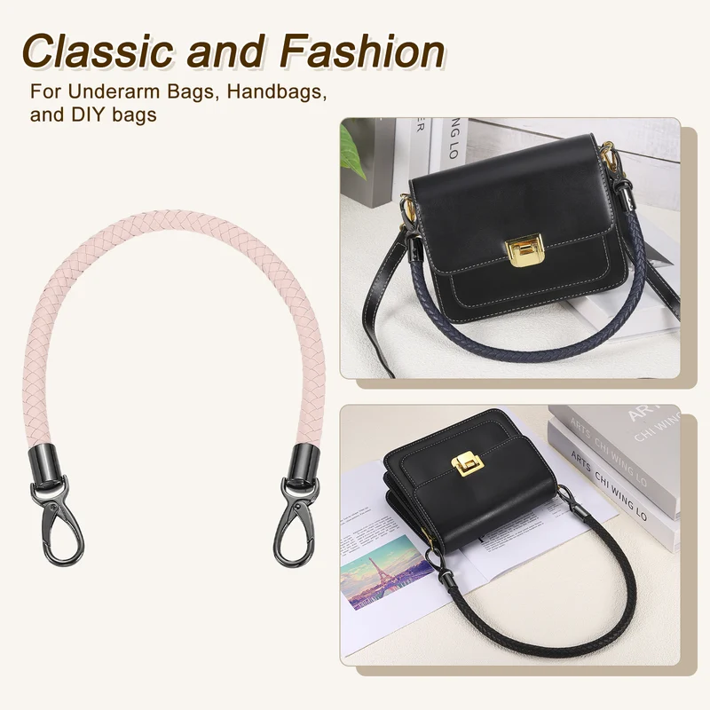 2Pcs 50cm Short Leather PU Braided Purse Replacement Handle - Pink, Black
