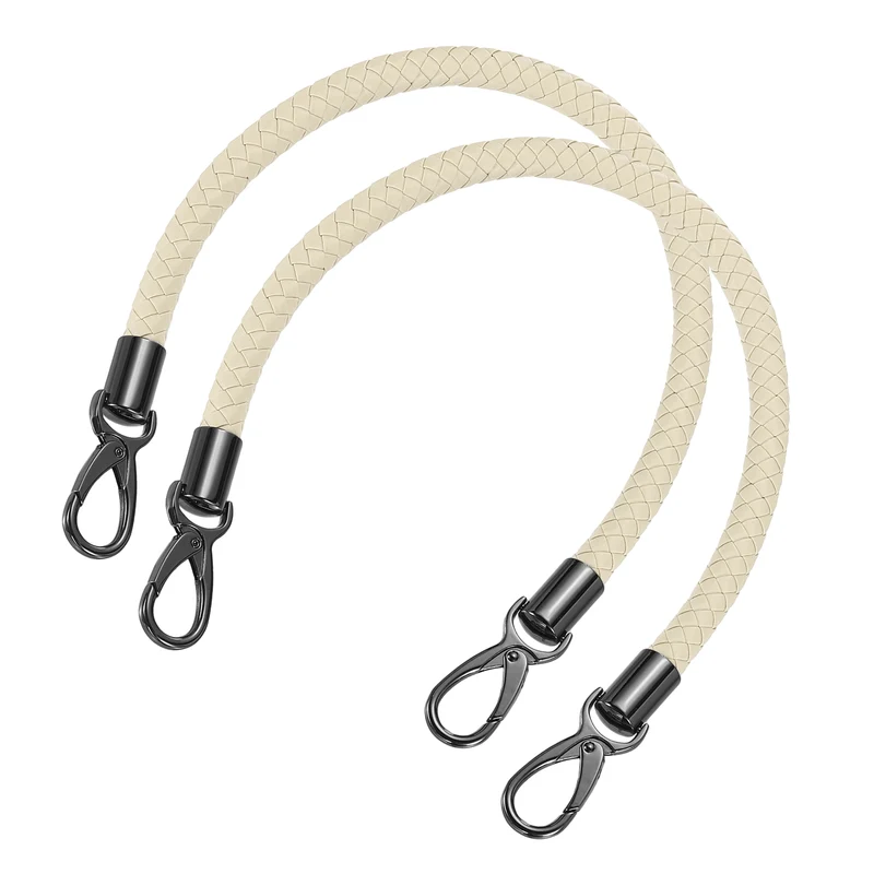 2Pcs 50cm Short Leather PU Braided Purse Replacement Handle - Beige, Black