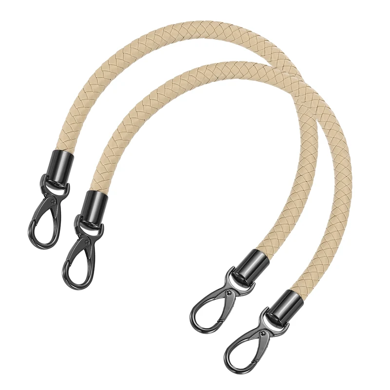 2Pcs 50cm Short Leather PU Braided Purse Replacement Handle - Beige Pink, Black