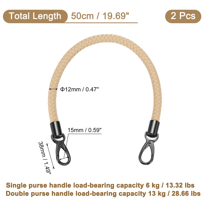 2Pcs 50cm Short Leather PU Braided Purse Replacement Handle - Beige Pink, Black