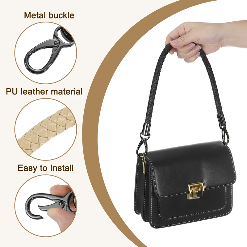 2Pcs 50cm Short Leather PU Braided Purse Replacement Handle - Beige Pink, Black