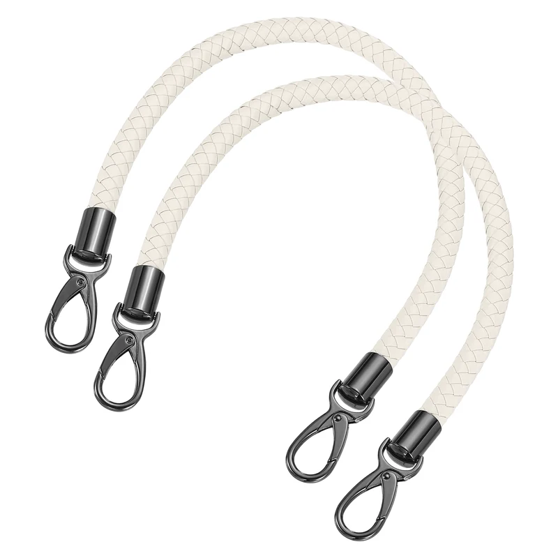 2Pcs 50cm Short Leather PU Braided Purse Replacement Handle - Beige White, Black